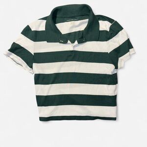 American Eagle Green and White Striped cropped Polo Shirt